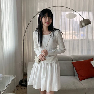 Ribbed Shirring Square Neck Knit