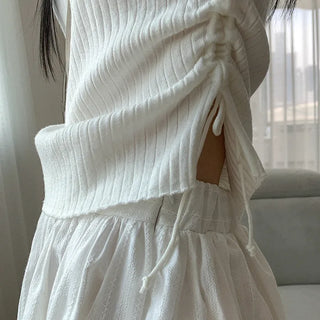 Ribbed Shirring Square Neck Knit