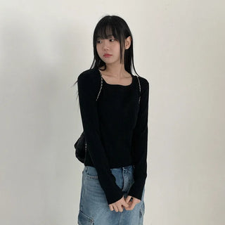 Ribbed Shirring Square Neck Knit
