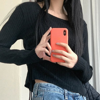 Ribbed Shirring Square Neck Knit