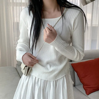 Ribbed Shirring Square Neck Knit