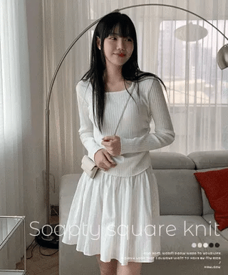 Ribbed Shirring Square Neck Knit