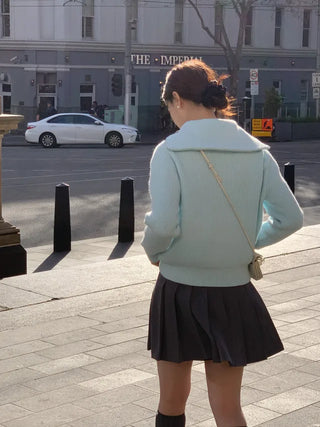 Sailor Wool Sailor Collar Half-Zip Knit