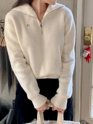 Sailor Wool Sailor Collar Half-Zip Knit