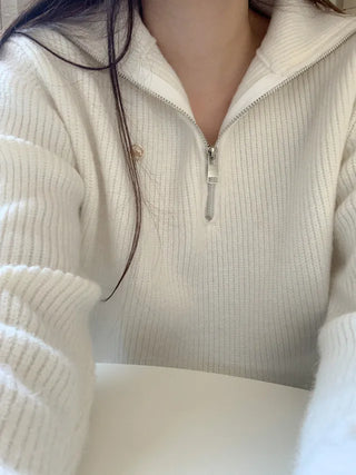 Sailor Wool Sailor Collar Half-Zip Knit