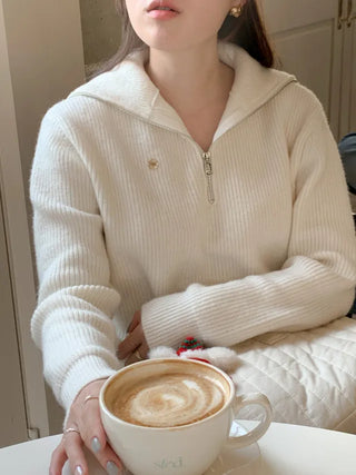 Sailor Wool Sailor Collar Half-Zip Knit
