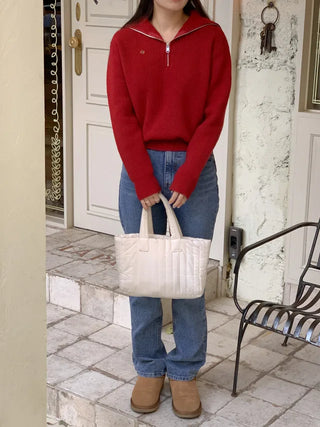 Sailor Wool Sailor Collar Half-Zip Knit