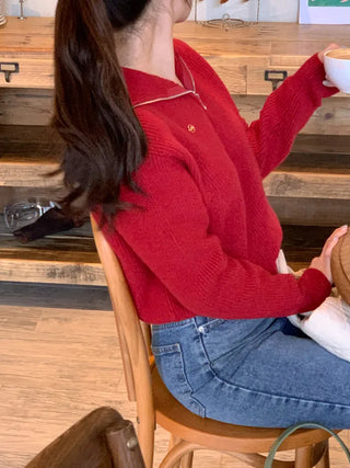 Sailor Wool Sailor Collar Half-Zip Knit