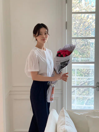 Lovely short-sleeved puff blouse (3c)
