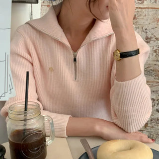 Sailor Wool Sailor Collar Half-Zip Knit