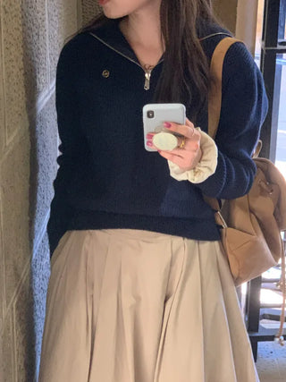 Sailor Wool Sailor Collar Half-Zip Knit