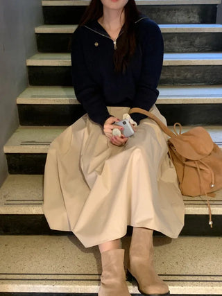Sailor Wool Sailor Collar Half-Zip Knit