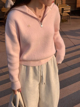 Sailor Wool Sailor Collar Half-Zip Knit