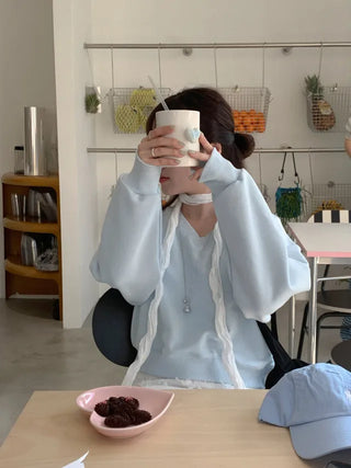 Cropped V-neck loose-fit sweatshirt (4c)