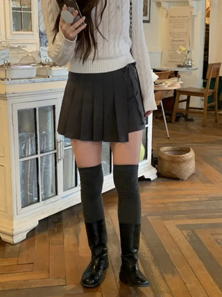 Ribbon pleated mini skirt pants (2c)