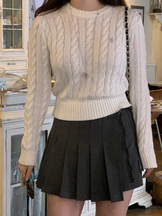 Ribbon pleated mini skirt pants (2c)