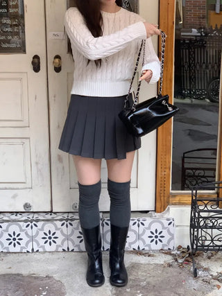 Ribbon pleated mini skirt pants (2c)
