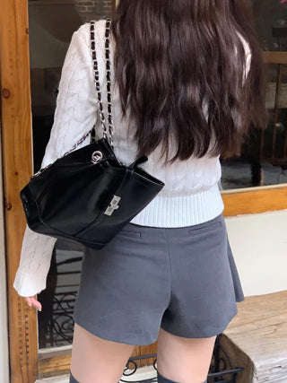 Ribbon pleated mini skirt pants (2c)
