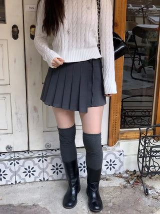 Ribbon pleated mini skirt pants (2c)