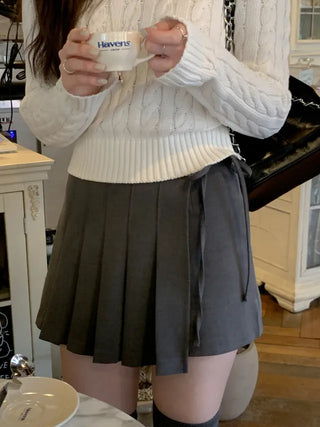 Ribbon pleated mini skirt pants (2c)