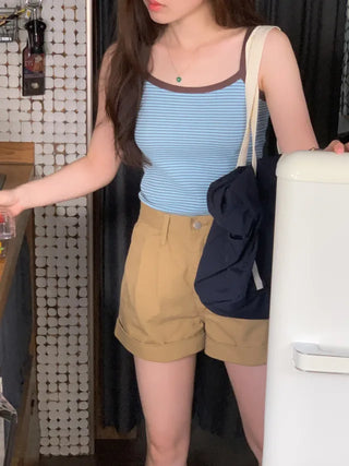 Waffle stripe sleeveless top (3c)