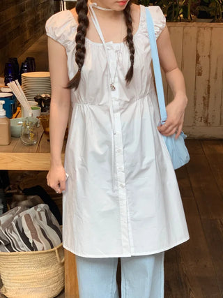 Mini Ribbon Puff Shirring Elastic Dress (2c)
