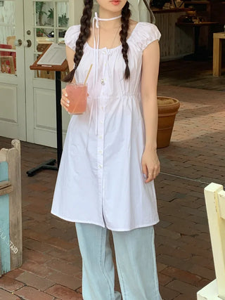 Mini Ribbon Puff Shirring Elastic Dress (2c)