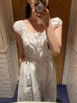 Mini Ribbon Puff Shirring Elastic Dress (2c)