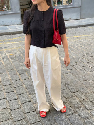 Semi-wide pleated chino pants
