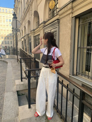 Semi-wide pleated chino pants