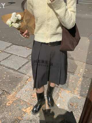 [Belt Set] Mid-length pleated skirt