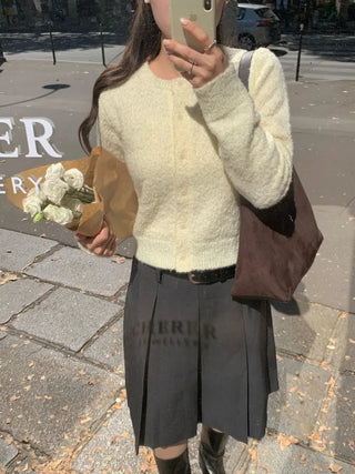 [Belt Set] Mid-length pleated skirt