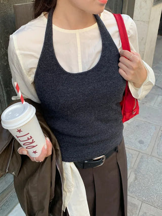 Ribbon long-sleeved blouse