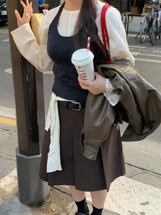 Ribbon long-sleeved blouse