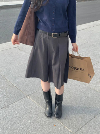 [Belt Set] Mid-length pleated skirt