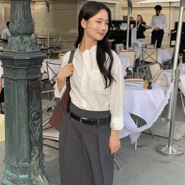 [Belt Set] Mid-length pleated skirt