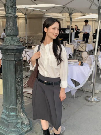 [Belt Set] Mid-length pleated skirt