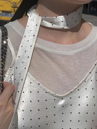 [TieSET] Dot Layered Long Camisole Dress