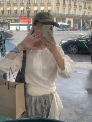 Ribbon long-sleeved blouse
