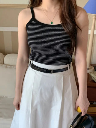 Waffle stripe sleeveless top (3c)