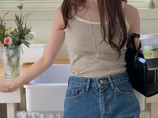 Waffle stripe sleeveless top (3c)