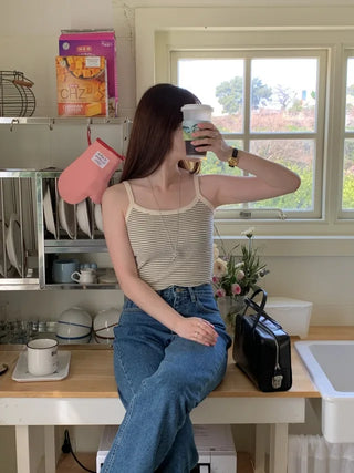 Waffle stripe sleeveless top (3c)