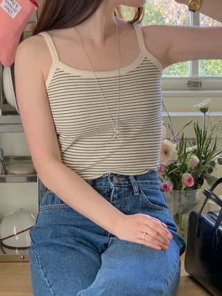 Waffle stripe sleeveless top (3c)