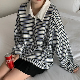 Striped Border Loose Fit Polo Shirt