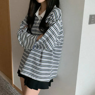Striped Border Loose Fit Polo Shirt