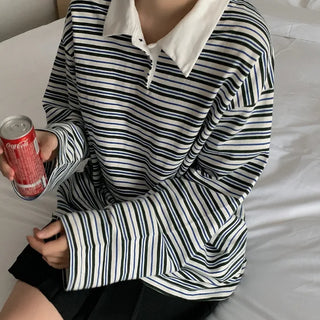 Striped Border Loose Fit Polo Shirt