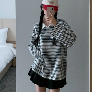 Striped Border Loose Fit Polo Shirt