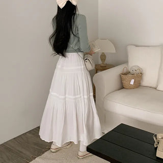 Pleated chiffon elastic waist long skirt