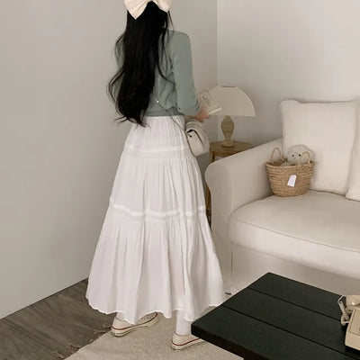Pleated chiffon elastic waist long skirt