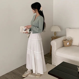 Pleated chiffon elastic waist long skirt
